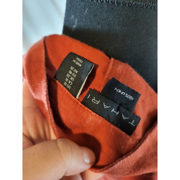 Tahari 100% Linen Button Up Shirt Tunic Rust Orange Long Sleeve Roll Tab Size 1X - Picture 5 of 5
